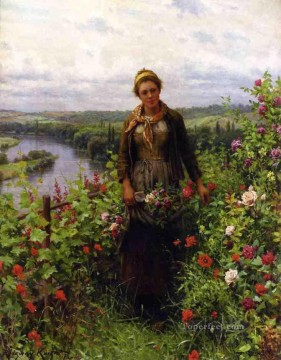 Daniel Ridgway Knight Painting - A Maid in Her Garden countrywoman Daniel Ridgway Knight